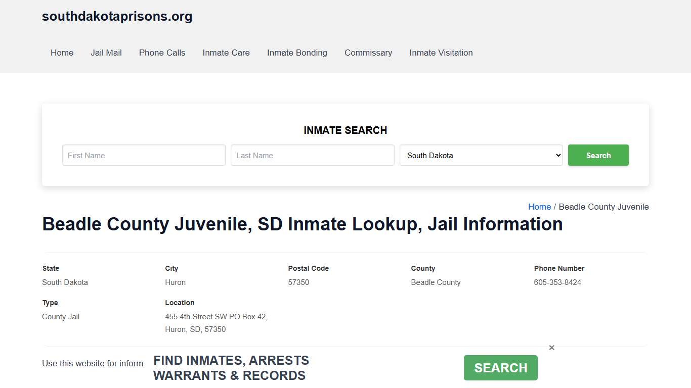 Beadle County Juvenile, SD - Offender Locator, Contacts, Inmate Info