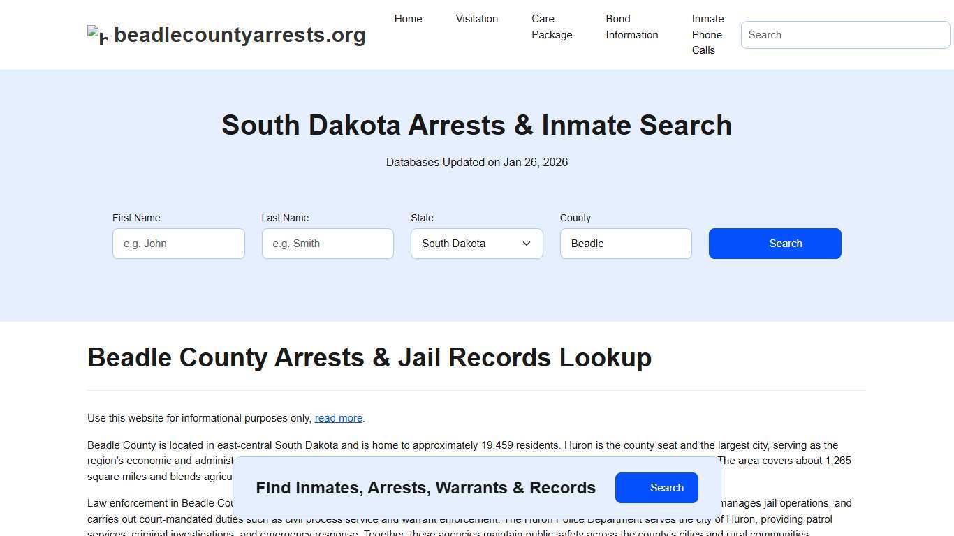 Beadle County, SD Arrests, Warrants, Police Records Search